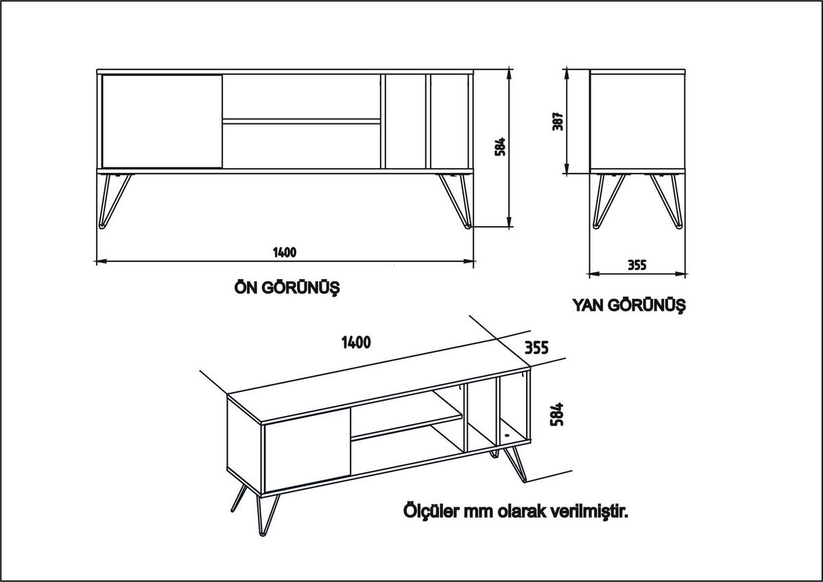 TV-ELEMENT Mictico 140 cm Walnuss Weiß - Walnussfarben/Weiß, Holzwerkstoff (35.5/58.4/140cm) - Decorotika