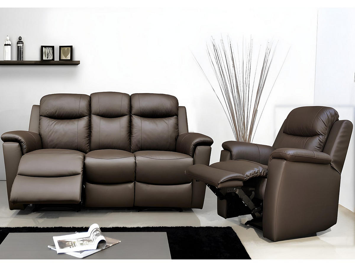 RELAXSOFA Leder 3-Sitzer - Braun - EVASION - Braun, Leder (205/100/96cm) - Vente-Unique
