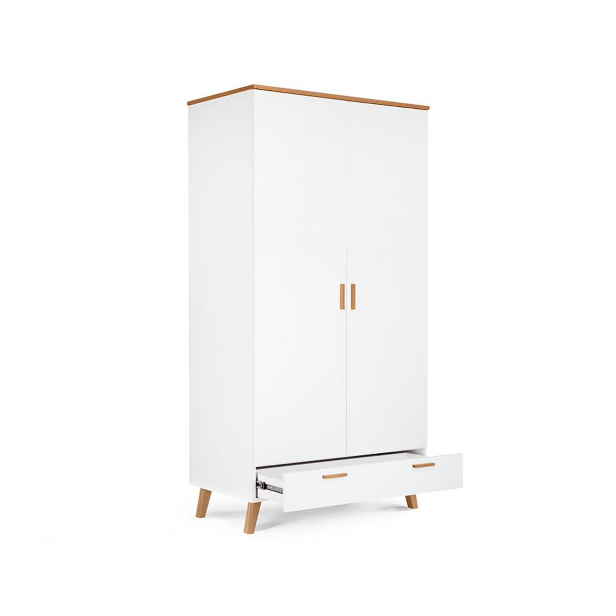 KLEIDERSCHRANK FRISK Skandinavischer Stil mit Schublade, weiß - Eichefarben/Weiß, Eichenholz/Holzwerkstoff (100/195/58cm) - KONSIMO®