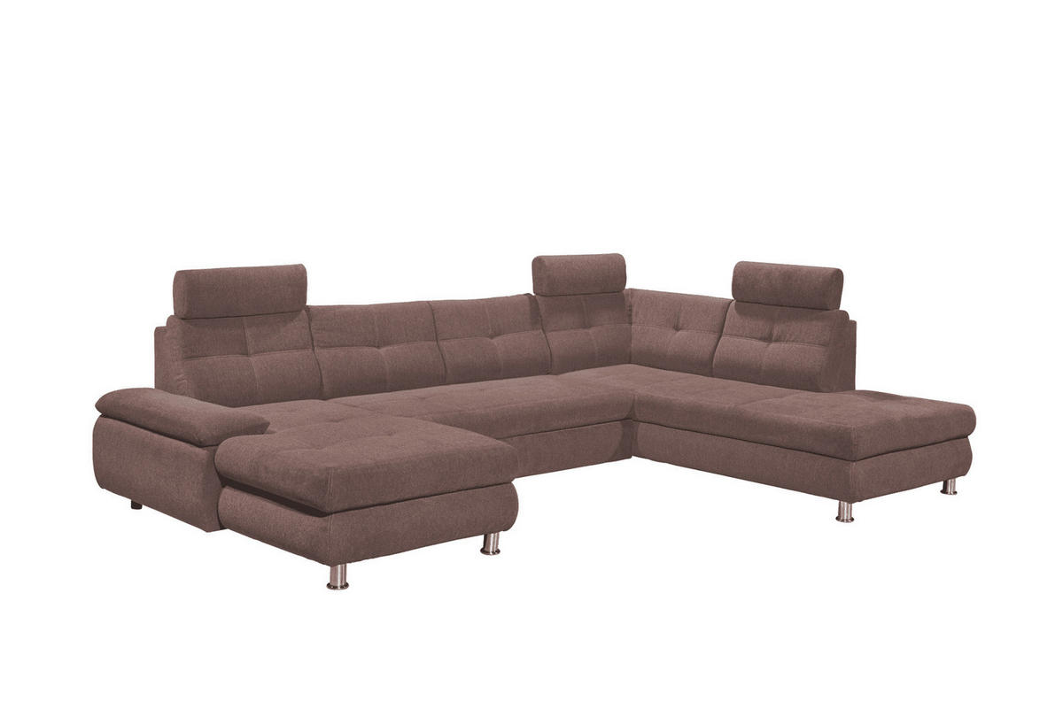 WOHNLANDSCHAFT mit Schlaffunktion, Bettkasten und verstellbaren Arm- und Kopflehnen - Chromfarben/Pink, Textil/Metall (233/88/349cm) - ed exciting design