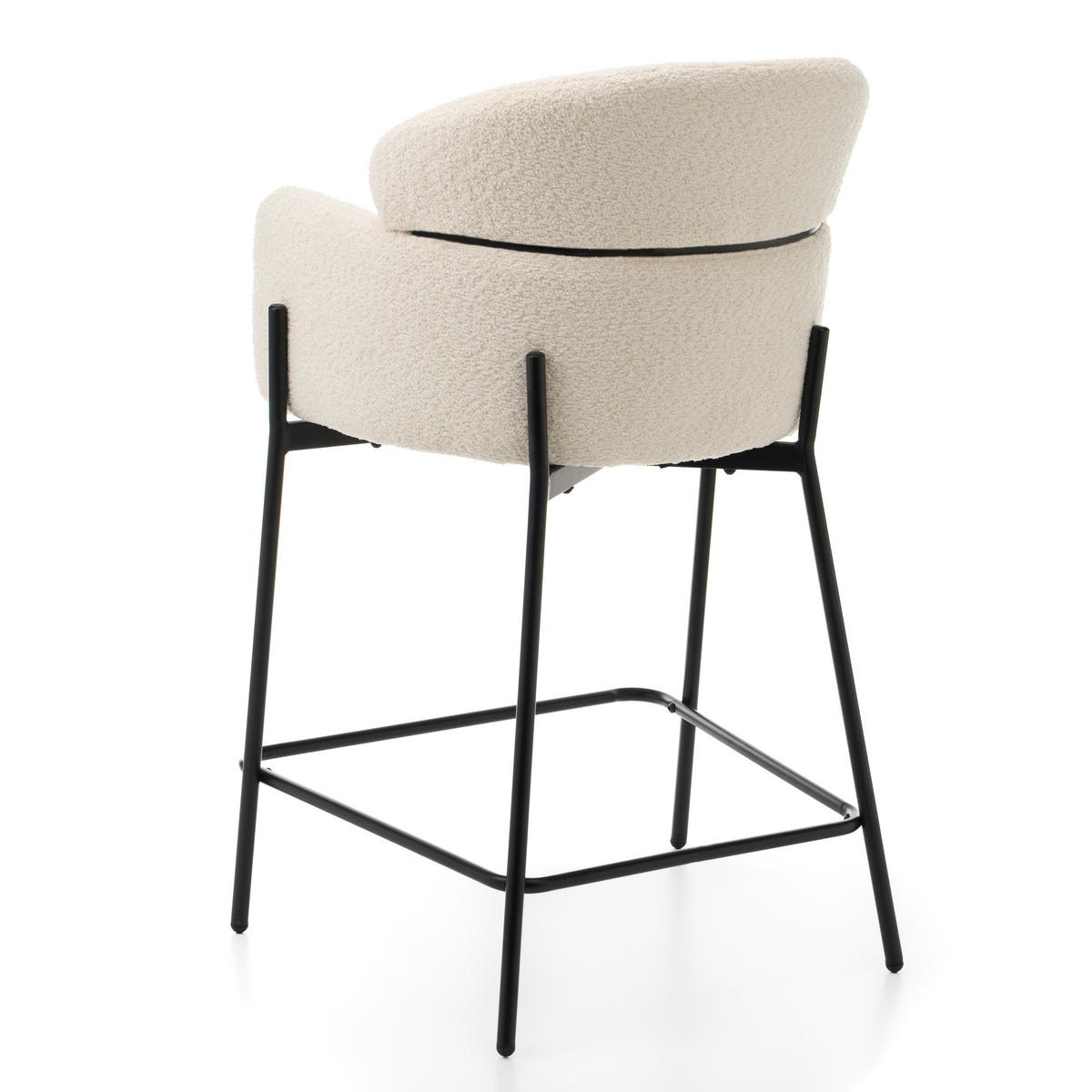 BARHOCKER BOLZANO gepolsterter mit Steppung - hellbeige - Boucle - Ecru/Schwarz, Textil/Metall (60/99/55cm) - NEW HOME