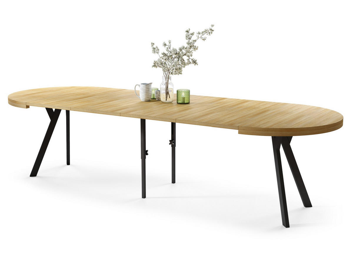 ESSTISCH rund Amerikanische Eiche - Schwarz matt ausziehbar - Ecru/Schwarz, Holzwerkstoff (110/110/77.5cm) - designimpex