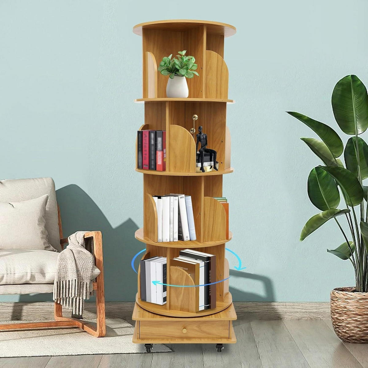 BÜCHERREGAL drehbar 4 Etagen Walnussoptik - Braun, Holz (46/142/46cm)