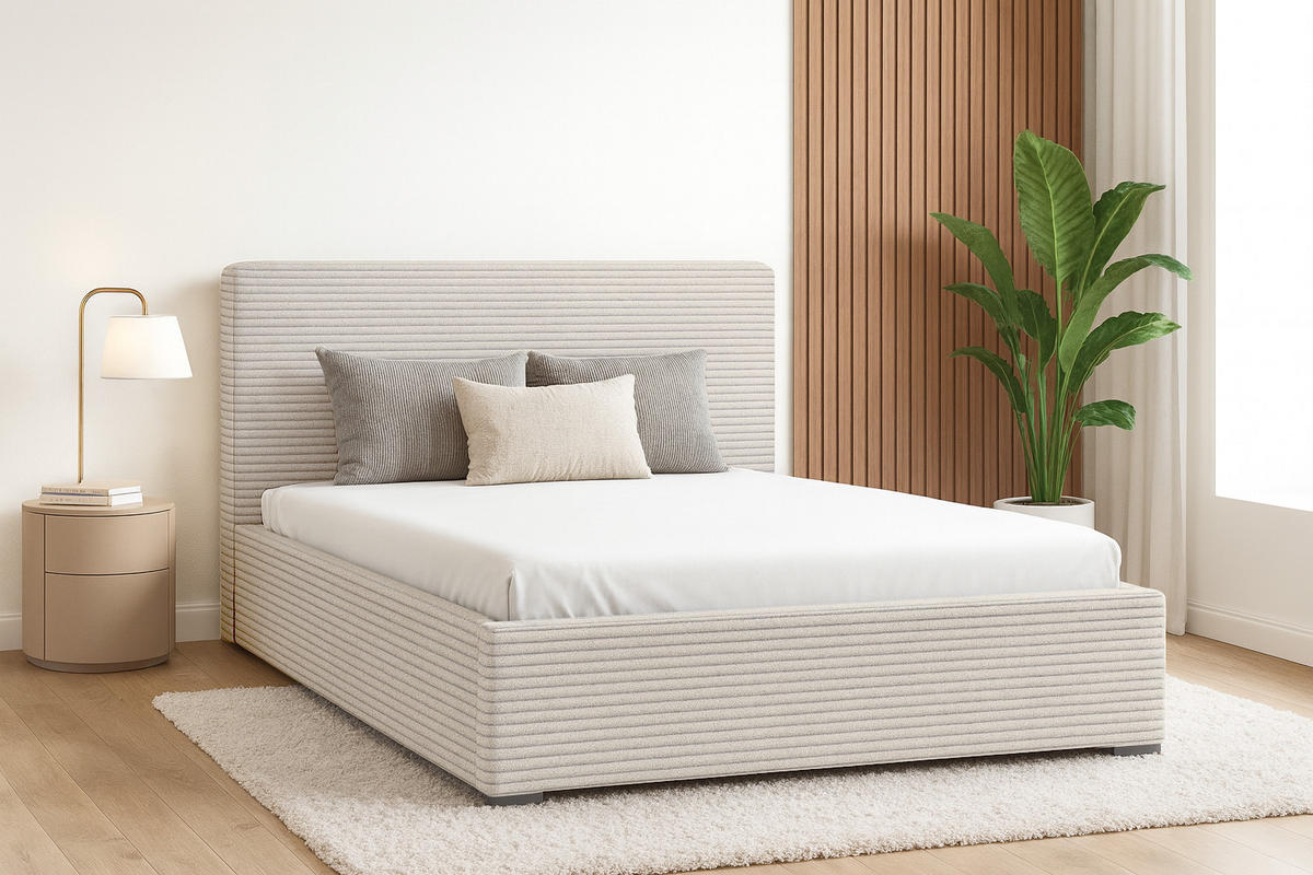 POLSTERBETT SVEN 200/200 in Cord Ecru - Ecru, Holz/Holzwerkstoff (200/200cm) - Deine Möbel 24
