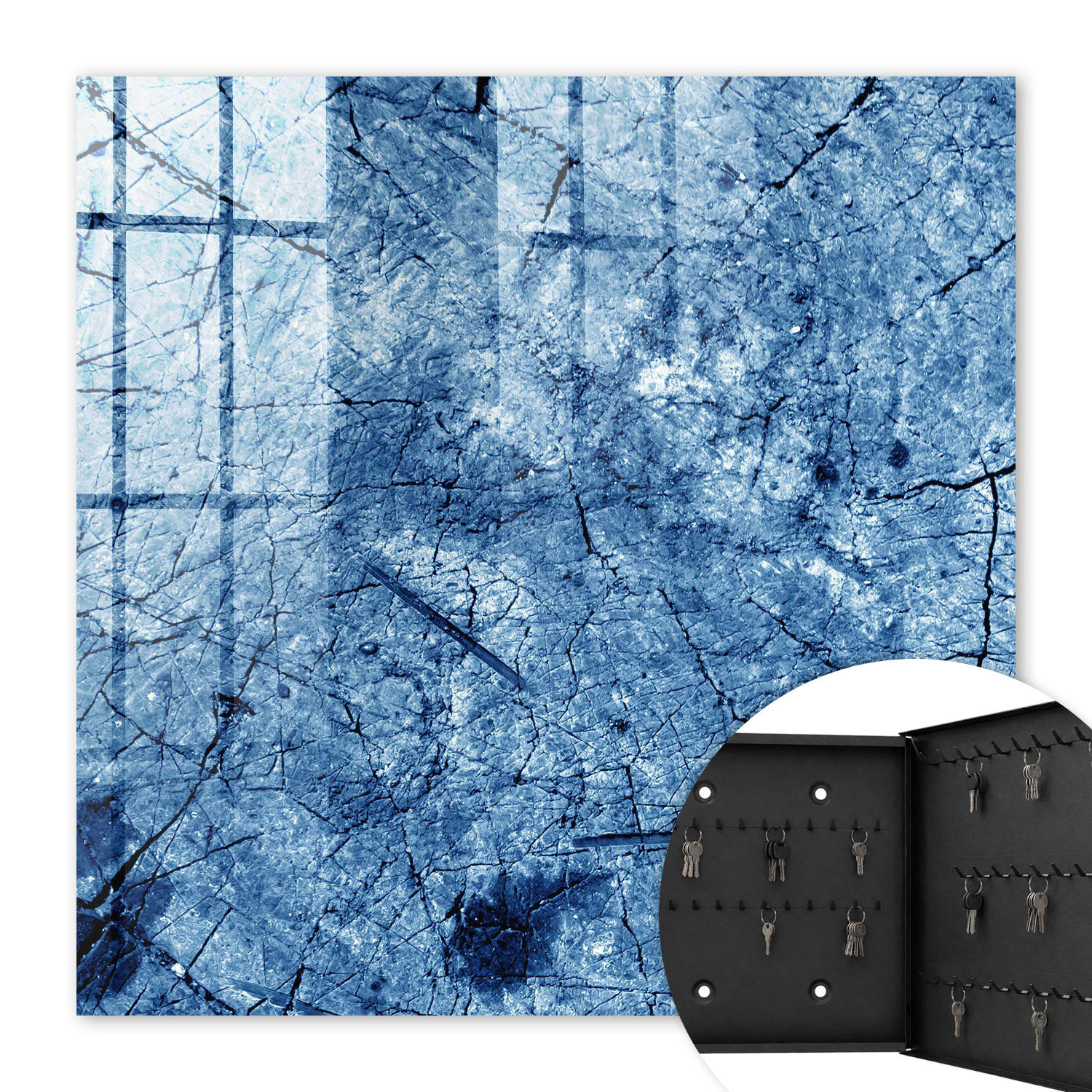 SCHLÜSSELBOX Schwarz 30x30 cm- Türöffnung nach rechts - Blaue Textur - Blau, Metall (30/30/5cm) - TULUP