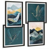 BILDER SET 4er Set - 50x50 cm & 40x60 cm Schwarzer Rahmen - Abstrakte Kranichberge - Schwarz, Kunststoff (50/50cm) - TULUP