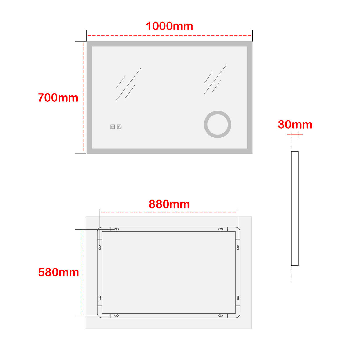 BADEZIMMERSPIEGEL Scafa - Weiß, Glas/Metall (100/70/3cm) - pro.tec