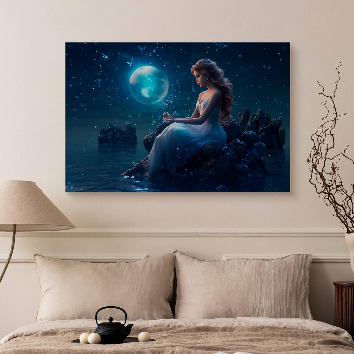 LEINWANDBILD für Schlafzimmer Frau Märchenland Abstraktion 100cm x 70cm - Blau/Violett, Textil (100/70cm) - Muralo