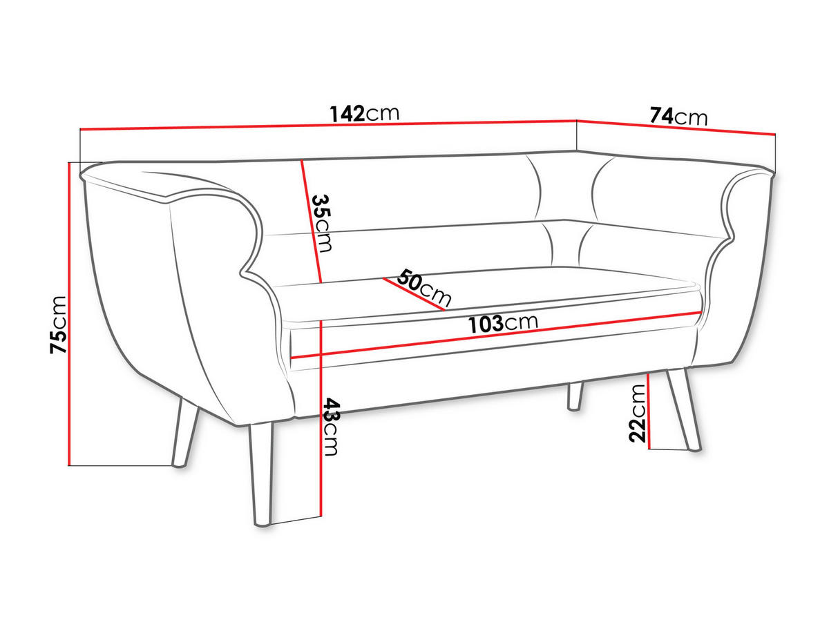 SOFA Bal 2 - Smaragdgrün/Naturfarben, Holz/Textil (142/75/74cm) - MIRJAN24