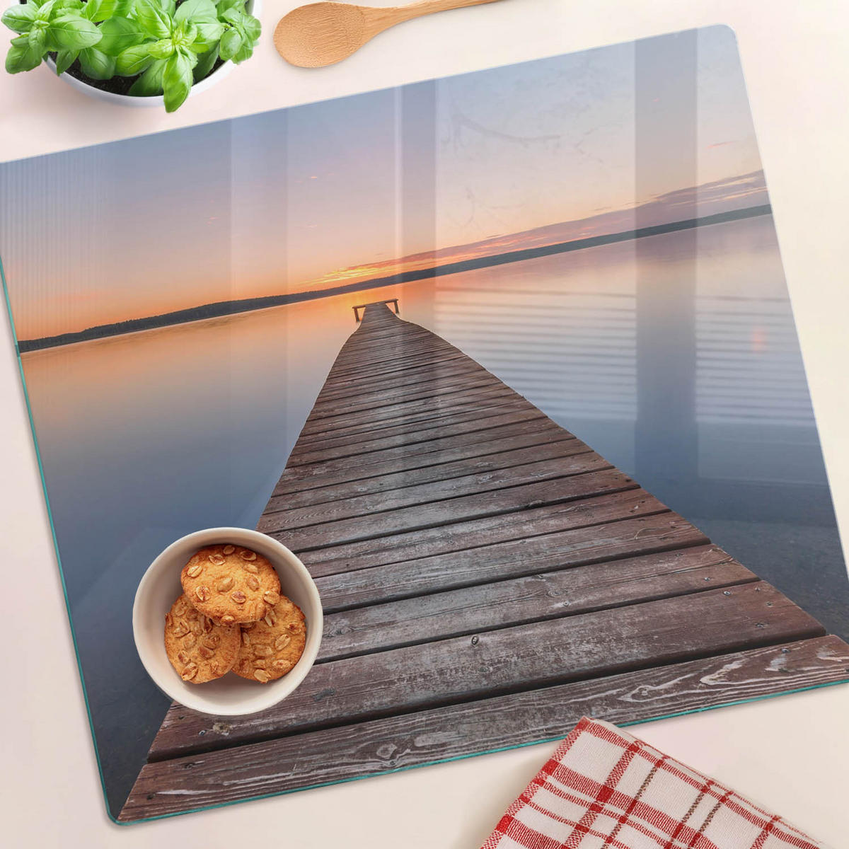 GLASPLATTE 60x52 cm Holzsteg - Braun, Glas (60/0.4/52cm) - TULUP