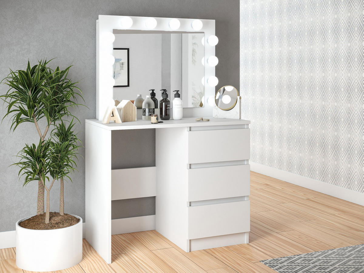SCHMINKTISCH LU01+Bella B1 weiss - Weiß, Holzwerkstoff (90/141/50cm) - roe furniture