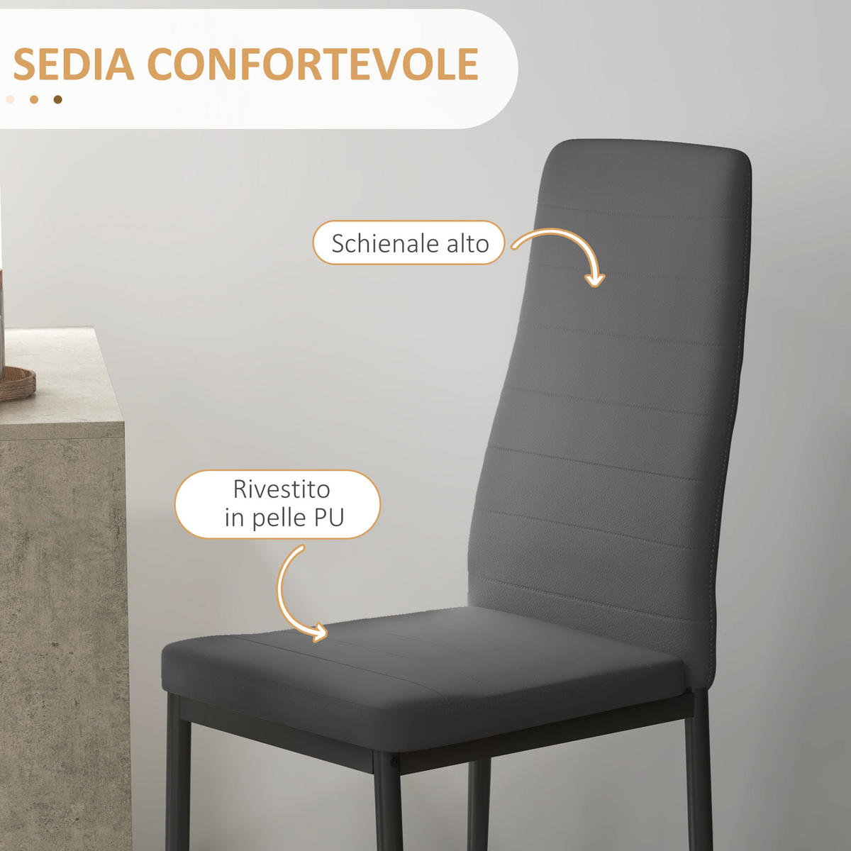 MODERNES Esszimmer-Set, quadratisch 80×80cm 3-teilig, grau - Grau, Leder (80/76/80cm) - Vallsero