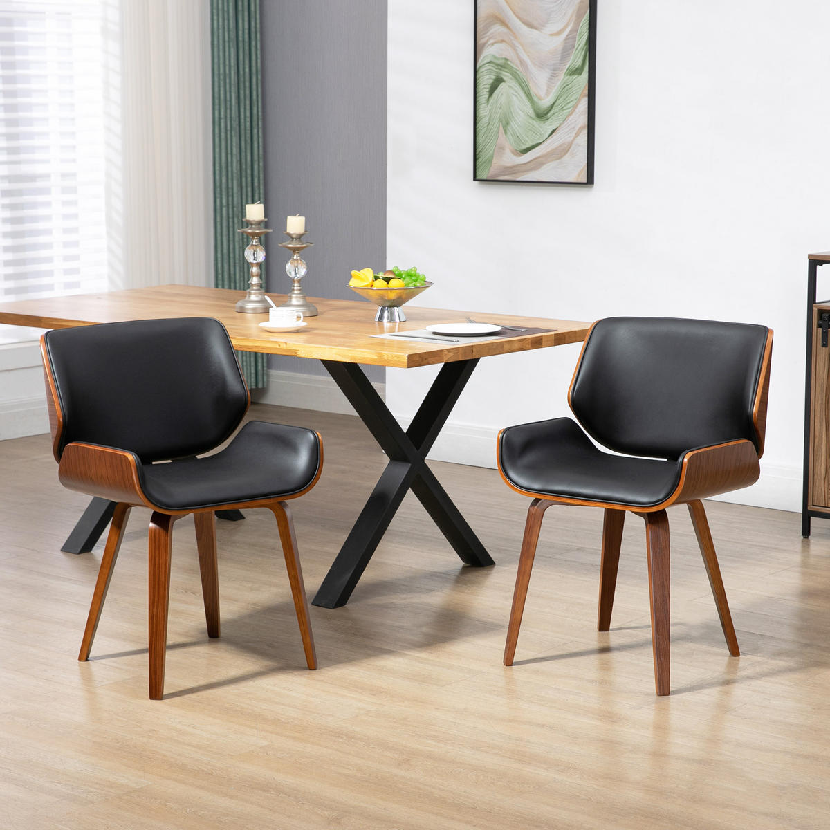 ARMLEHNSTUHL 2er-Set Schwarz 54.0/53.0/81.0 cm - Schwarz, Leder (53/81/54cm)