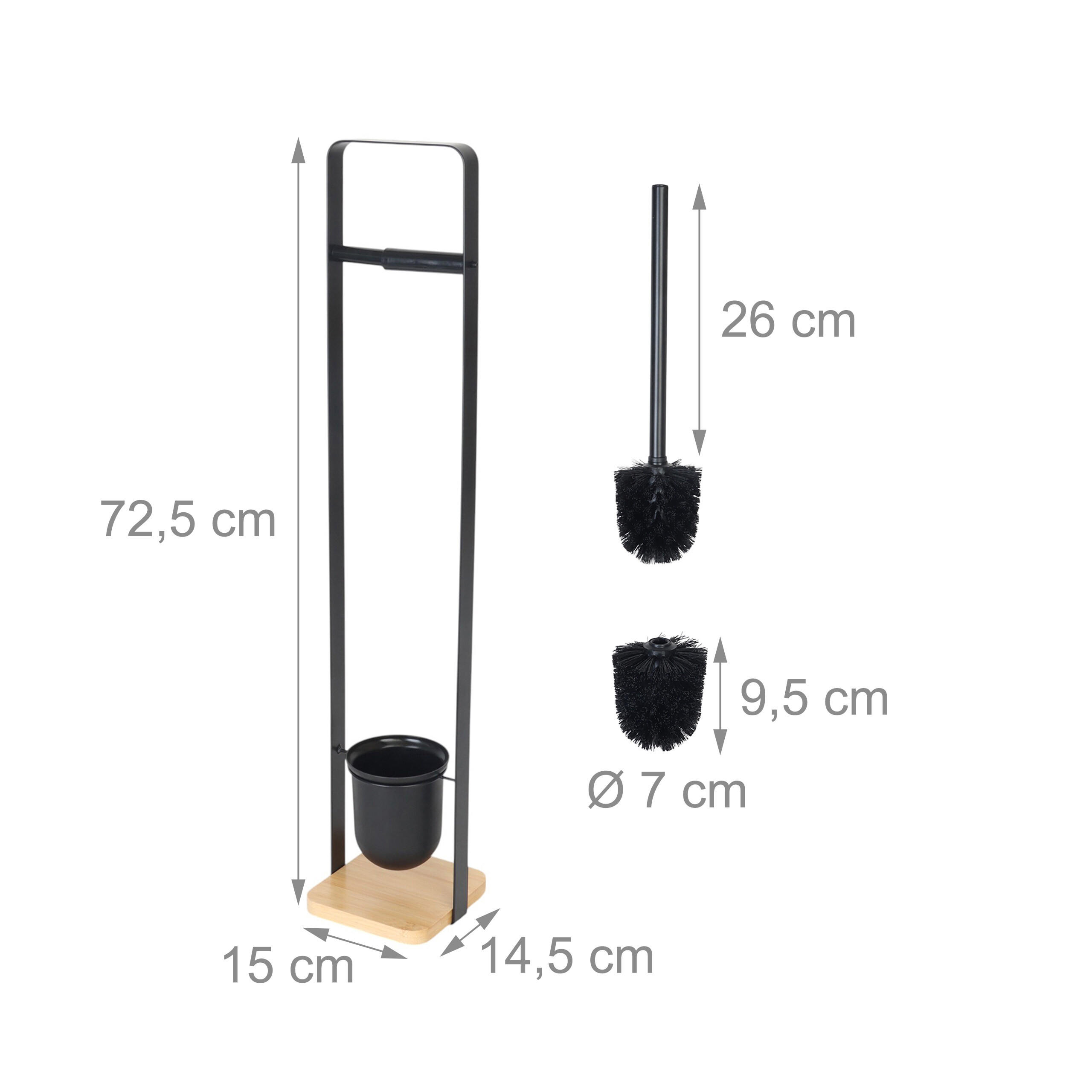 Thumbnail - Relaxdays Wc-Garnitur, Schwarz, Metall, Holz, Kunststoff, Quadratisch, 15x72.5x14.5 cm, Badezimmer, WC Ausstattung, WC B...