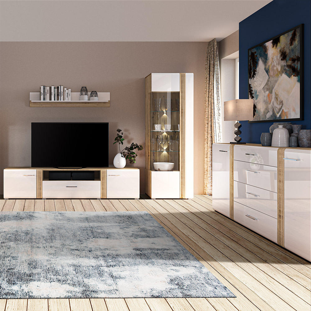 WOHNZIMMER-SET 4-TLG. Akron-131 - Weiß, Holzwerkstoff (599/196/42cm) - Lomado
