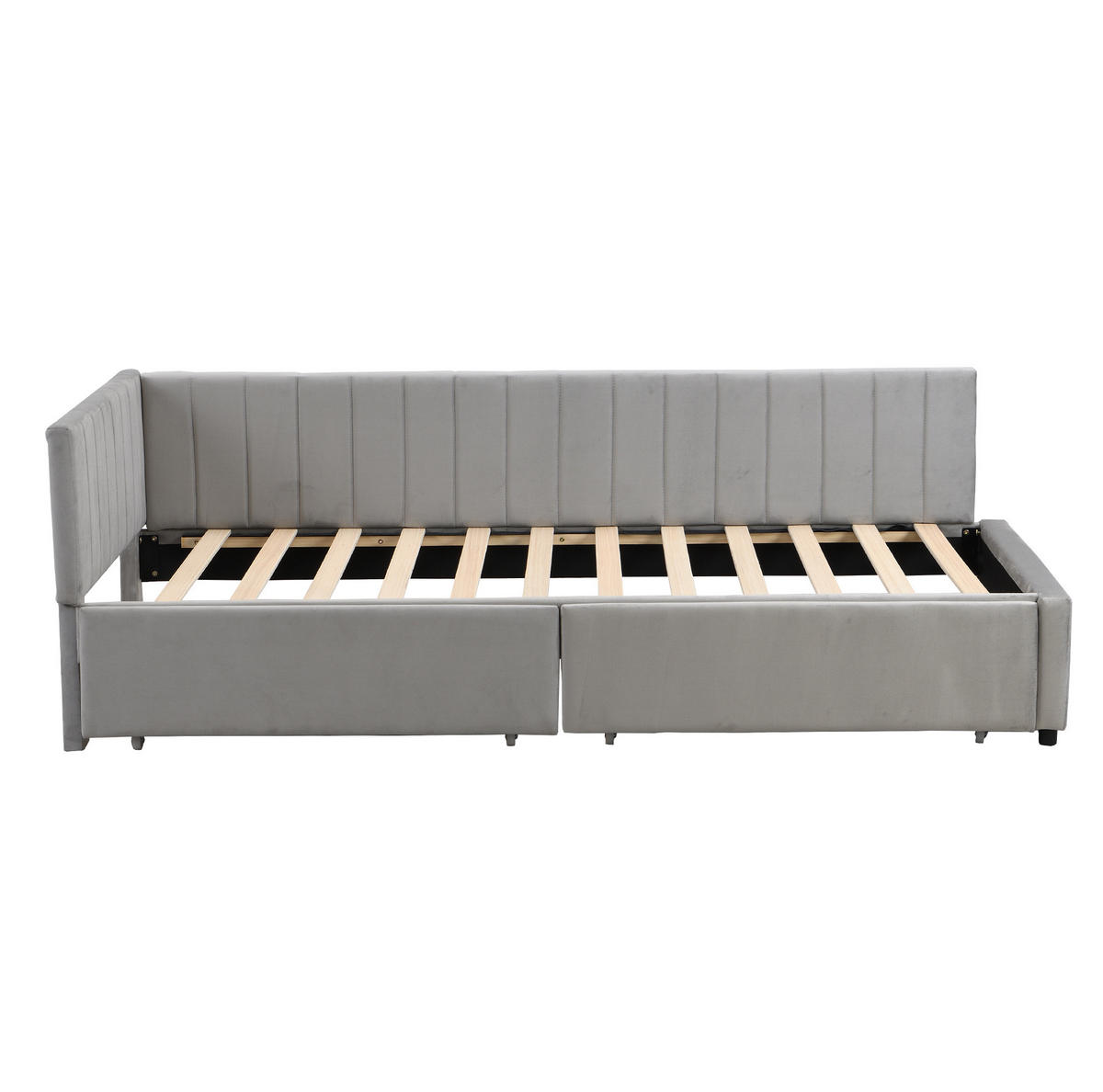 TAGESBETT 90/200 cm mit 2 Stauraumschubladen, Lattenrost und Samtbezug, Grau - Grau, Leder (90/200cm) - Redom