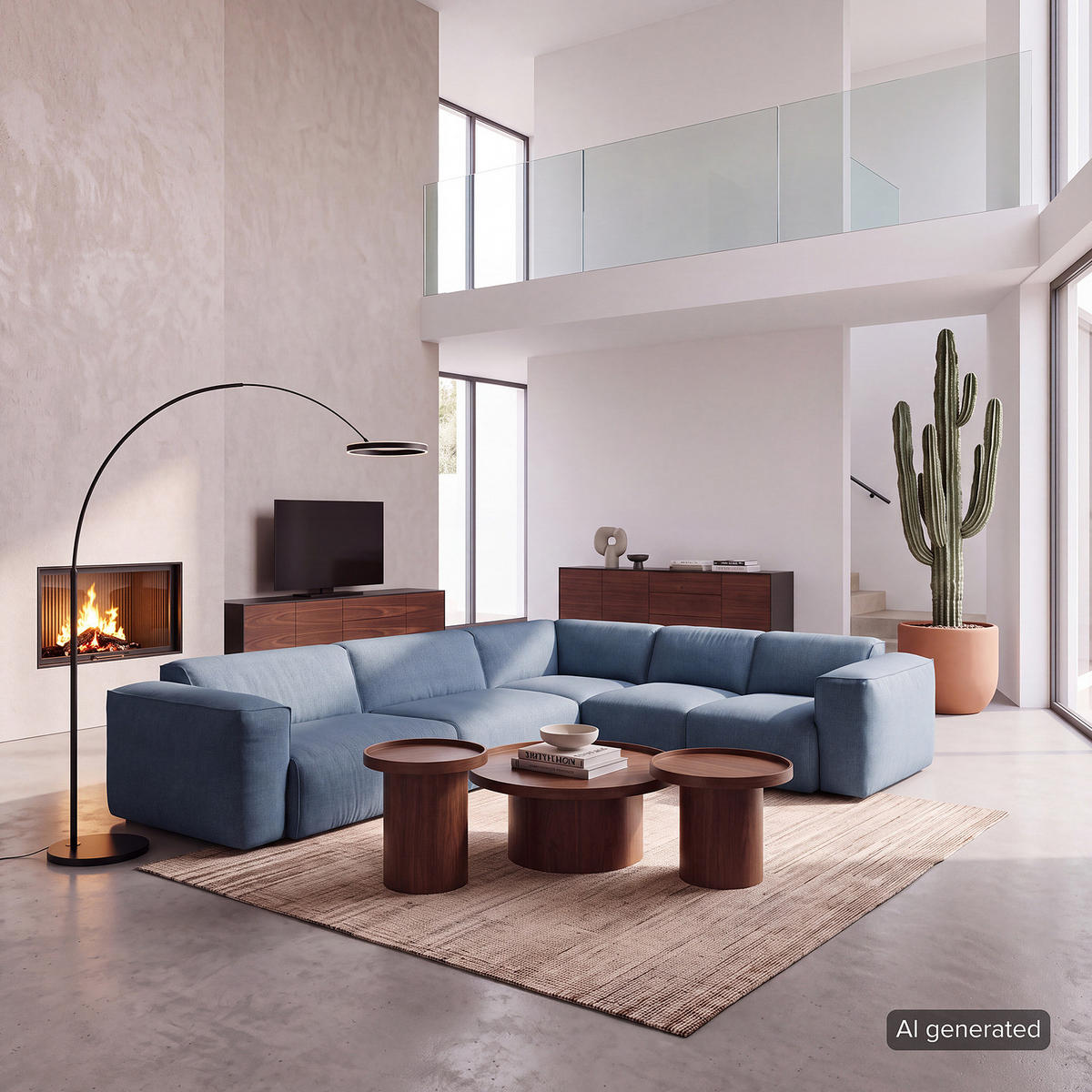 ECKSOFA mit Rundecke - Blaugrau/Schwarz, Kunststoff/Textil (325/260cm) - home24