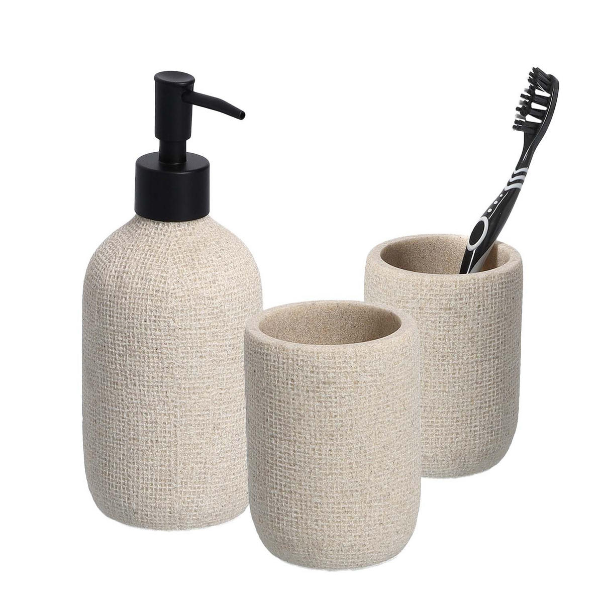 BADACCESSOIRES Natural - Beige, 3-teiliges Set - Beige, Stein (8/19.8/8cm) - Zeller Present