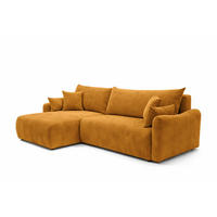ECKSOFA Mit Schlaffunktion, Cordstoff Poso, Senffarbe, Links, JAPANDI - Gelb, Holz (262/145cm) - Kaiser Möbel
