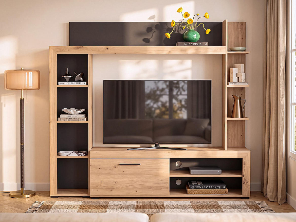 TV-WAND - 172.5 cm x 33 cm - holz - anthrazitgrau, naturfarben hell Baltimore - Anthrazit/Naturfarben, Holz (172.5/157.5/33cm) - Vente-Unique