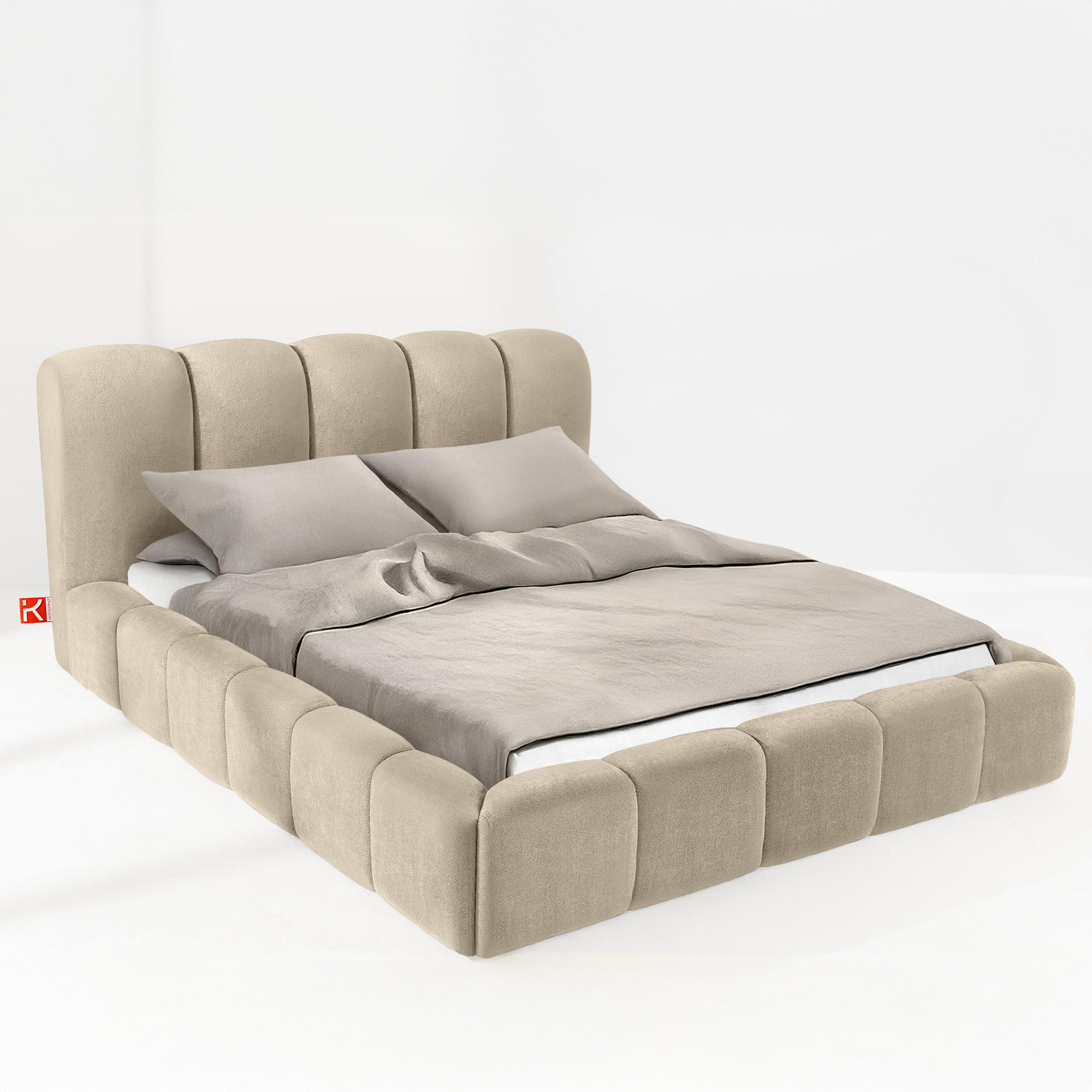 POLSTERBETT MERIDE Chenille, Graubeige - Beige/Schwarz, Holz/Textil (180/200cm) - KONSIMO®