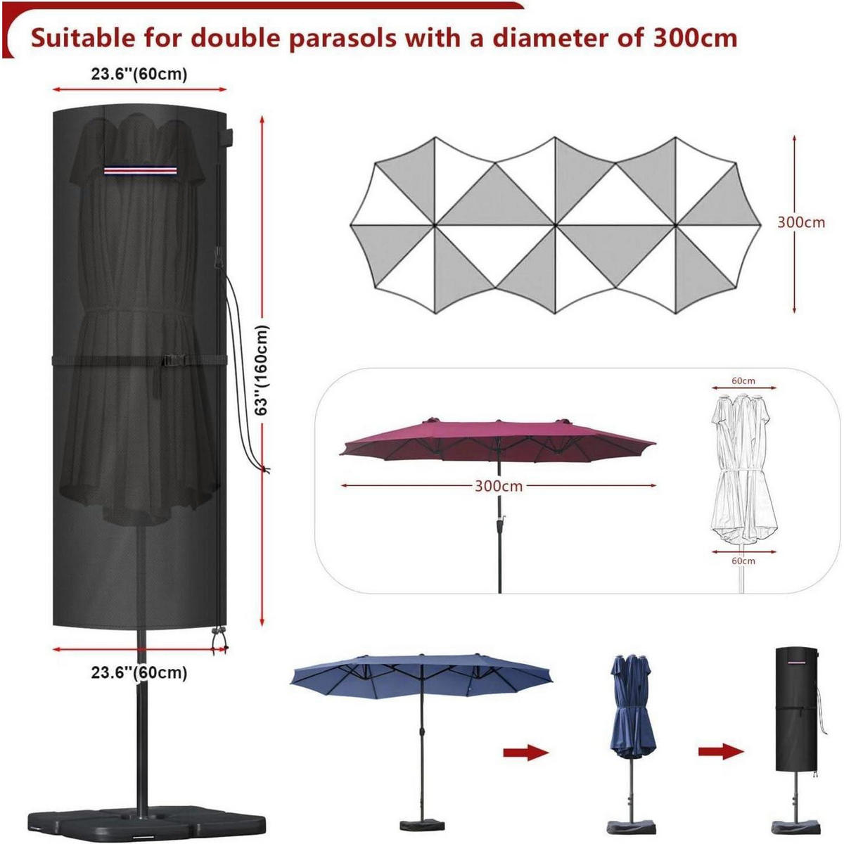 SONNENSCHIRM Schutzhülle Wasserdicht 160 cm - Schwarz, Kunststoff (1/1/1cm)