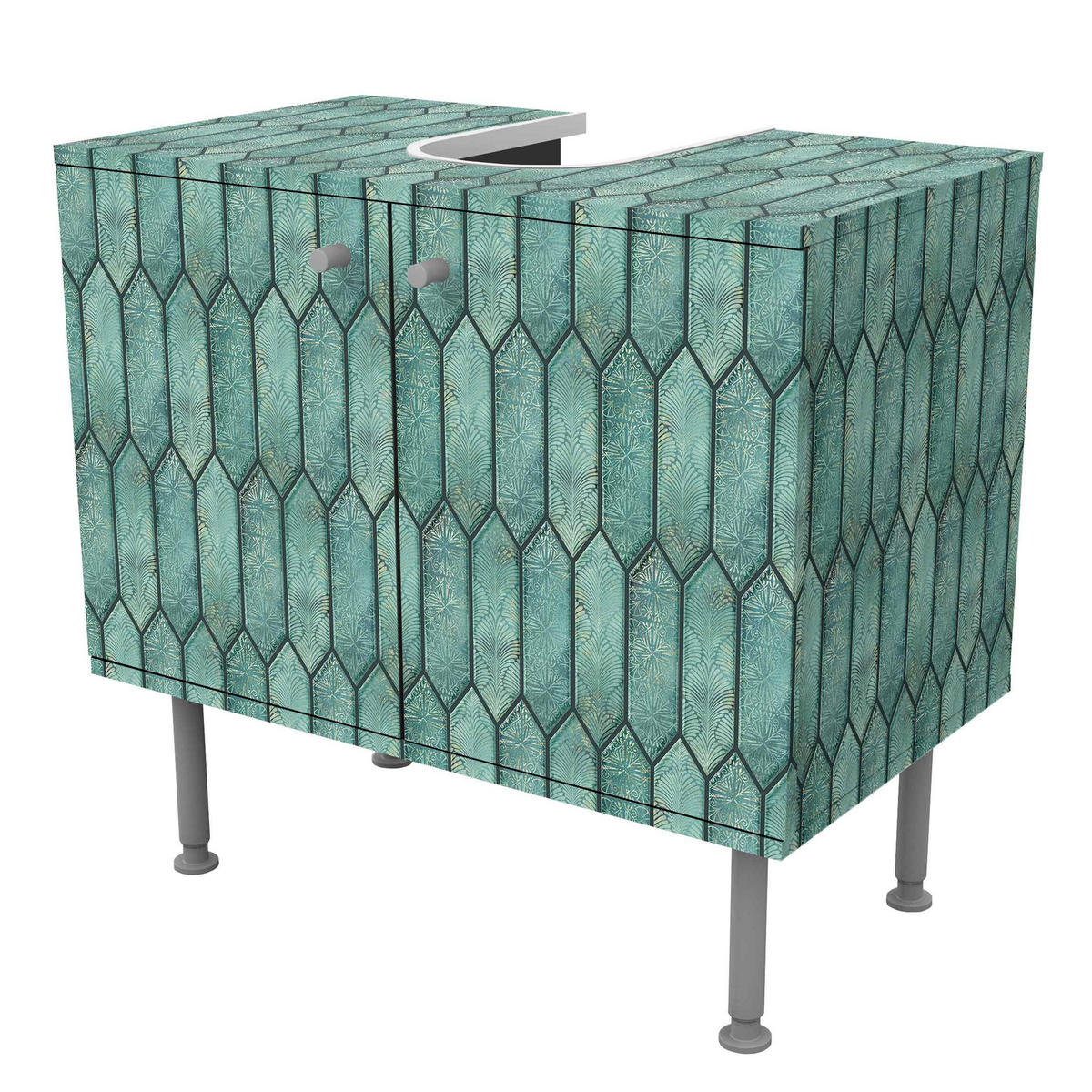 WASCHBECKENUNTERSCHRANK Fischschuppen Muster Fliesen Emerald Grün 60/55/35 cm - Grün, Holzwerkstoff (60/55/35cm) - Bilderwelten