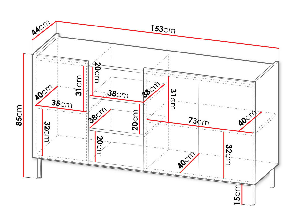 SIDEBOARD System 77 - Kaschmir, Holzwerkstoff/Metall (153/85/44cm) - MIRJAN24