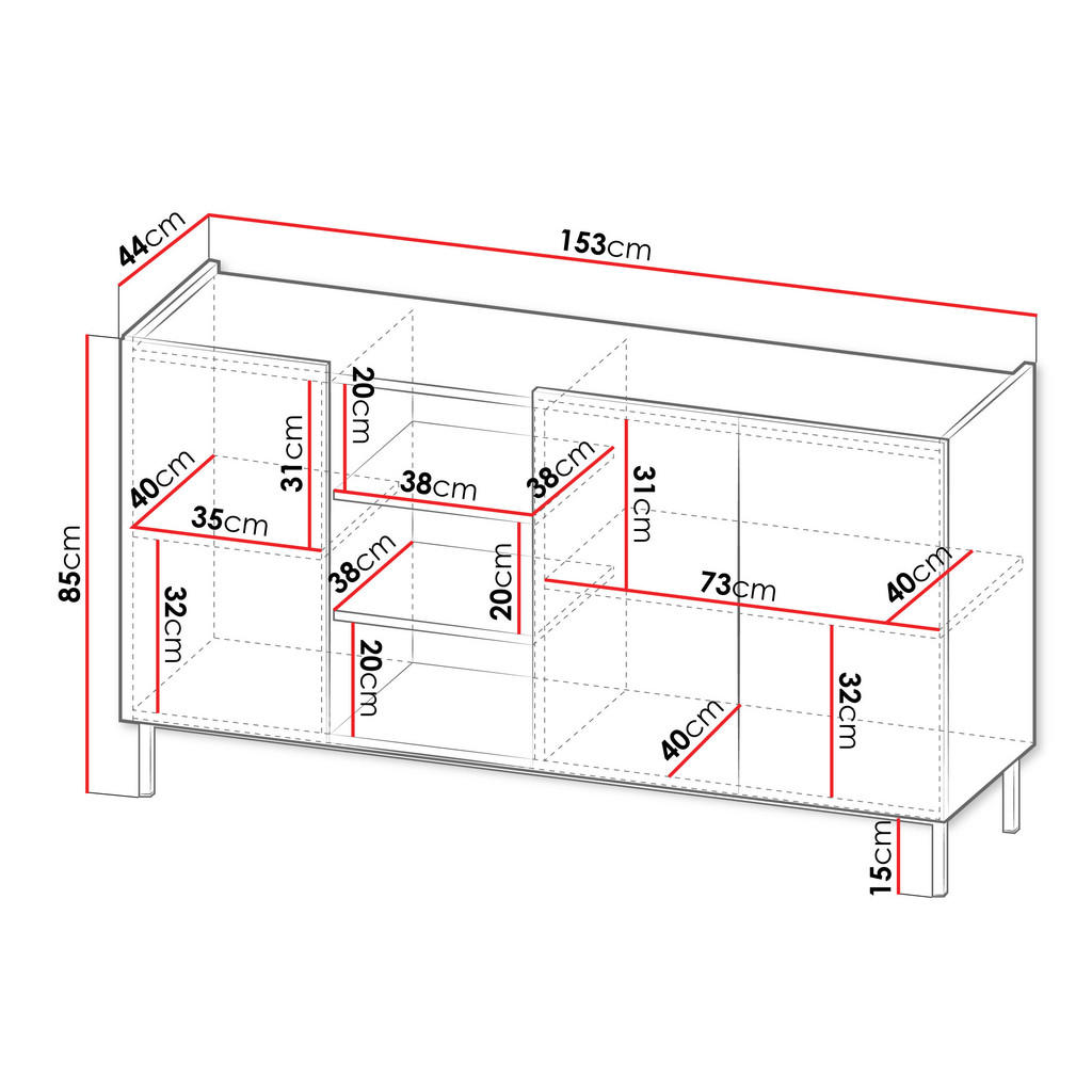 Thumbnail - Mirjan24 Sideboard, Schwarz, Holzwerkstoff, Rechteckig,Rechteckig, 153x85x44 cm, Wohnzimmer, Kommoden & Sideboards, Side...