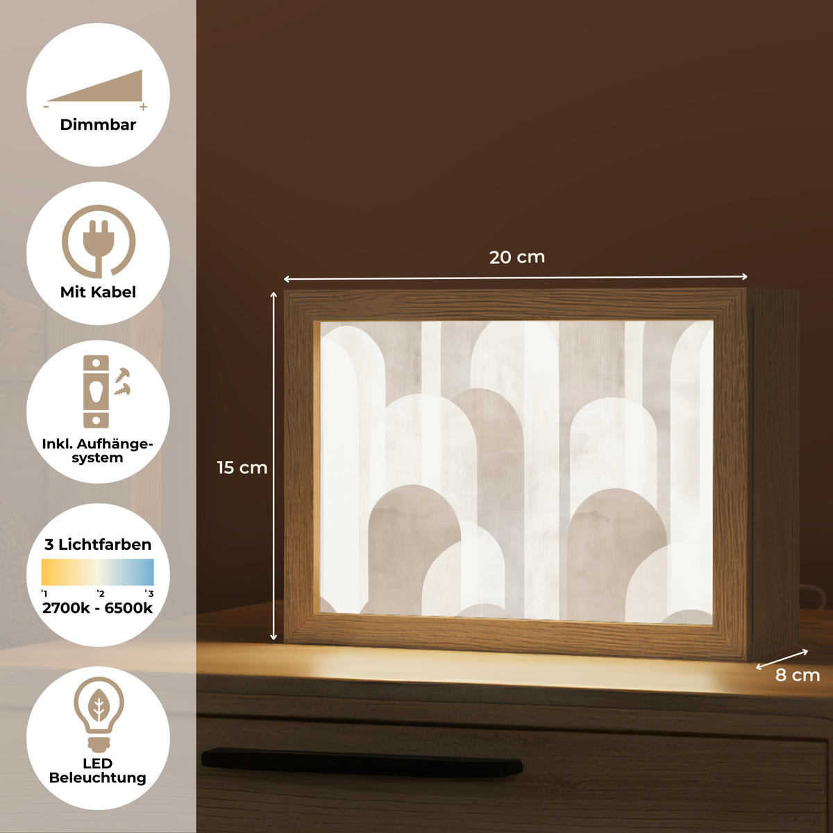 TISCHLEUCHTE Abstrakte Bögen - Modern - Beige 20x15 cm - Buche Kolonial, Holzwerkstoff (8/20/15cm) - OnlyWow