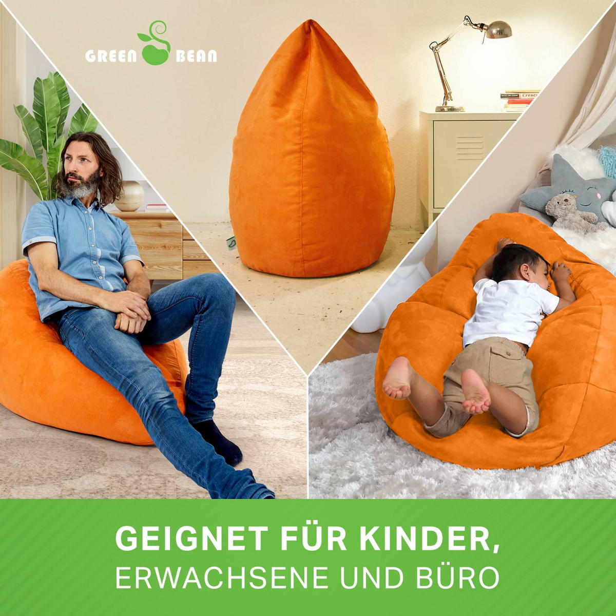 SITZSACK "Drop" 60x60x90cm - 220L - Orange, Textil (60/90/60cm) - Green Bean