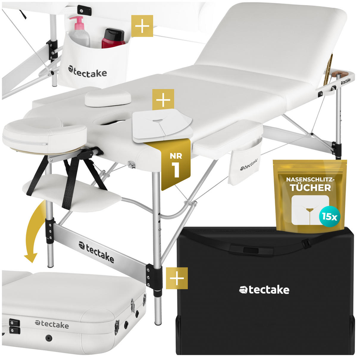 MASSAGELIEGE 3 Zonen Ko Tao,212 x 108 x 90 cm,weiß - Weiß, Metall (108/90/212cm) - tectake