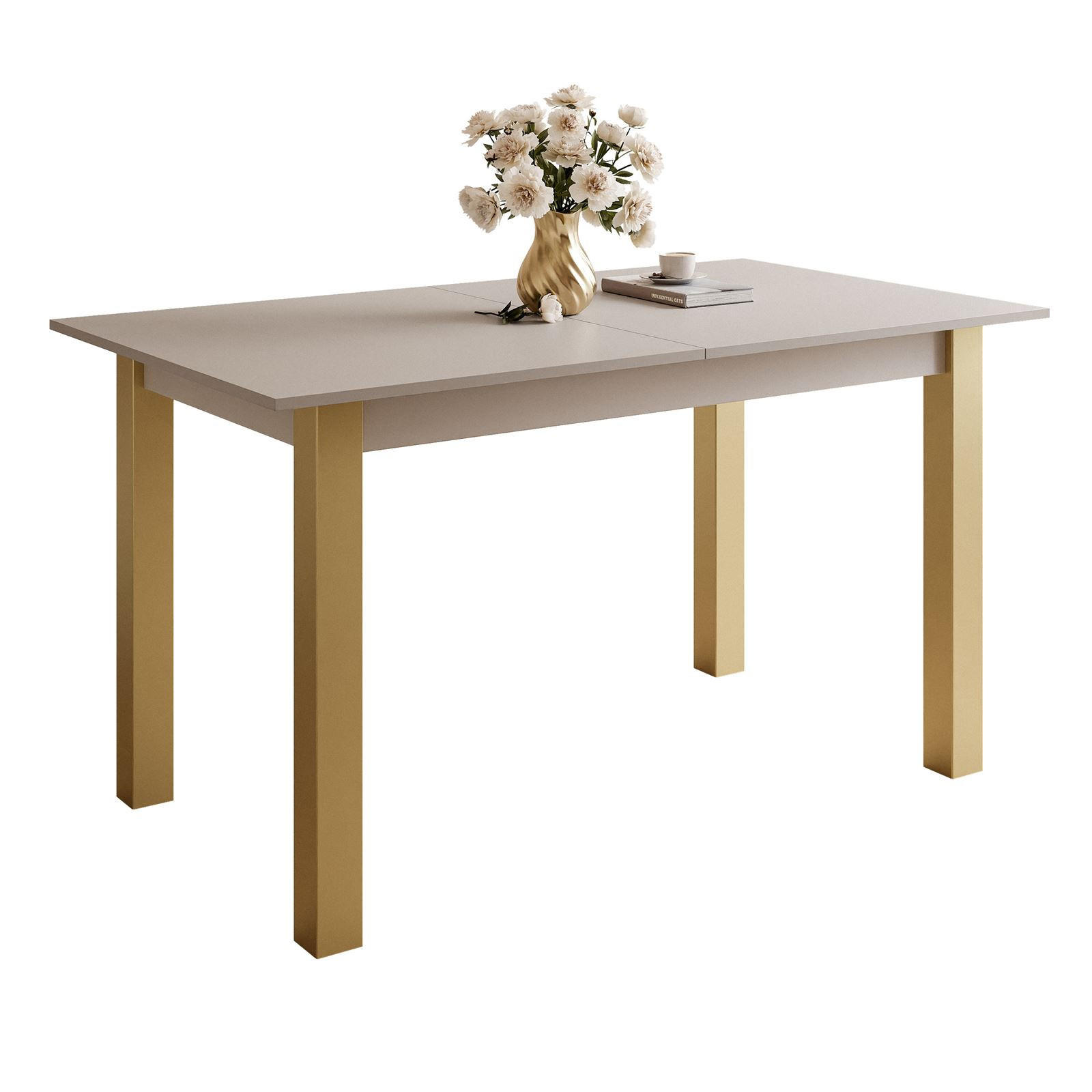 ESSTISCH ARTON GOLD ausziehbarer Tisch 140-195 cm Klapptisch Wohnzimmer - Beige/Goldfarben, Holzwerkstoff/Metall (140/80/77cm) - Lookway