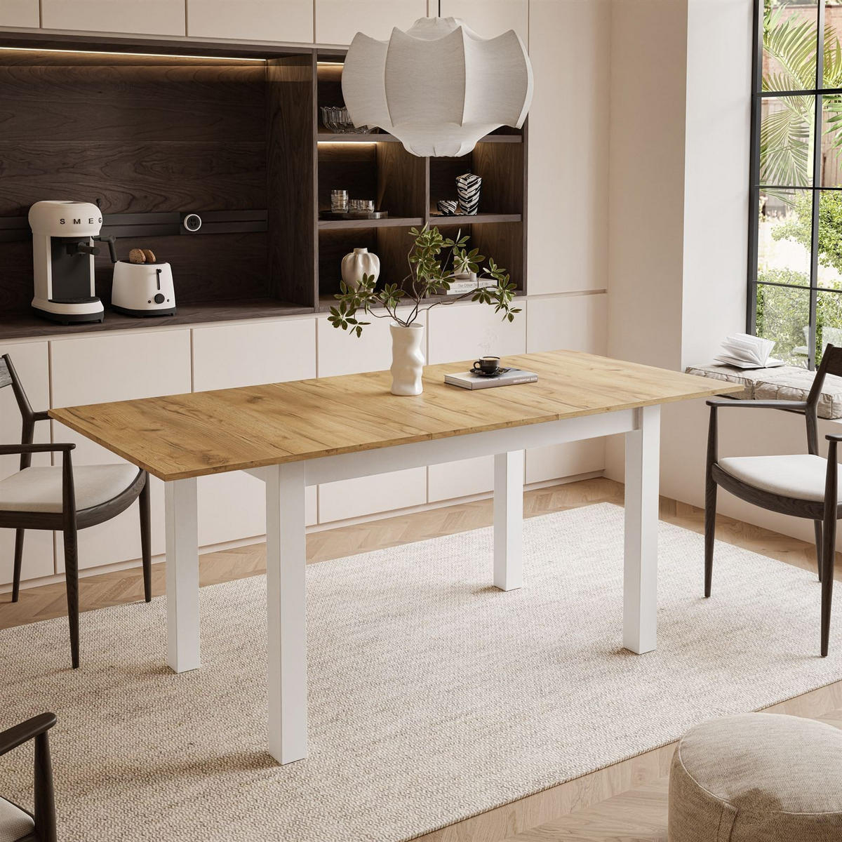 ESSTISCH ARTON 140-195 cm für 6-8 Personen - Eichefarben/Weiß, Holzwerkstoff/Metall (140/80/77cm) - Lookway