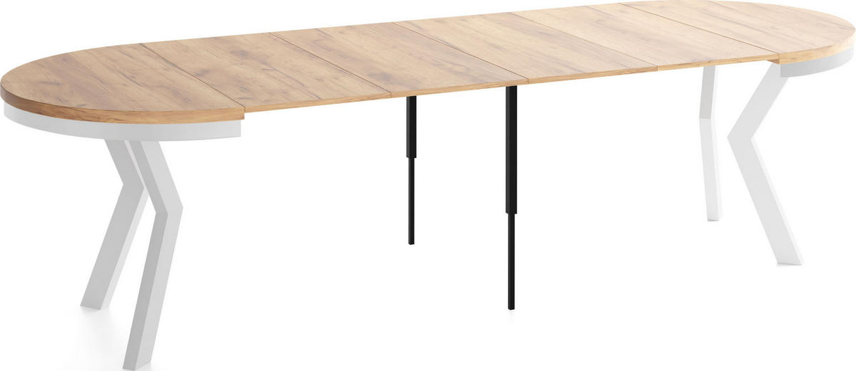 ESSTISCH Savio Weiß Neo rund ausziehbar verlängerbar XXL, Eiche Braun 100-300/100/77 cm - Eiche Wotan/Weiß, Holz/Holzwerkstoff (100/100/77cm) - WFL GROUP
