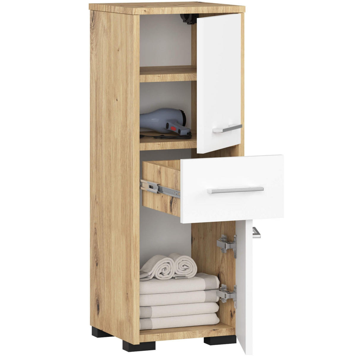 BADEZIMMERSCHRANK Fin Artisan Eiche/Weiß 30x85x30 cm - Eiche Artisan/Weiß, Holzwerkstoff/Kunststoff (30/85/30cm) - Akord