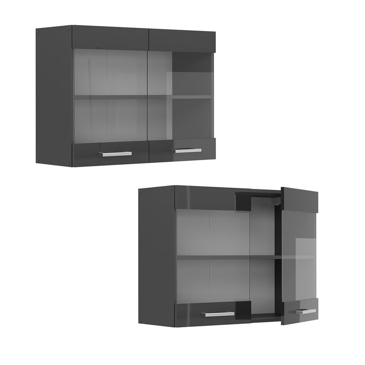 KÜCHENGLASHÄNGESCHRANK R-Line Anthrazit Hochglanz 80 cm - Schwarz Hochglanz/Anthrazit, Holzwerkstoff (80/60/31cm) - Vicco