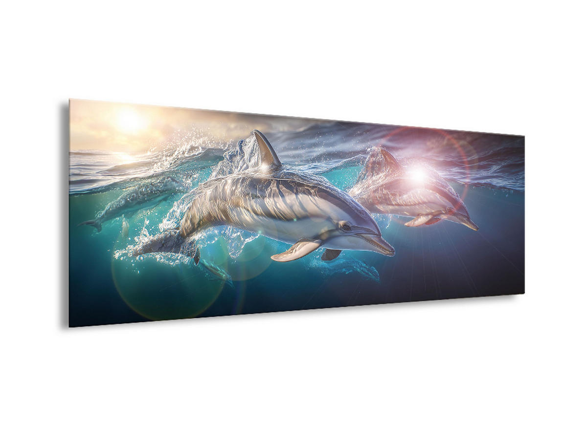 GLASBILD 80x30 cm Delfine türkis-blau - Blau, Glas (80/30cm) - artissimo