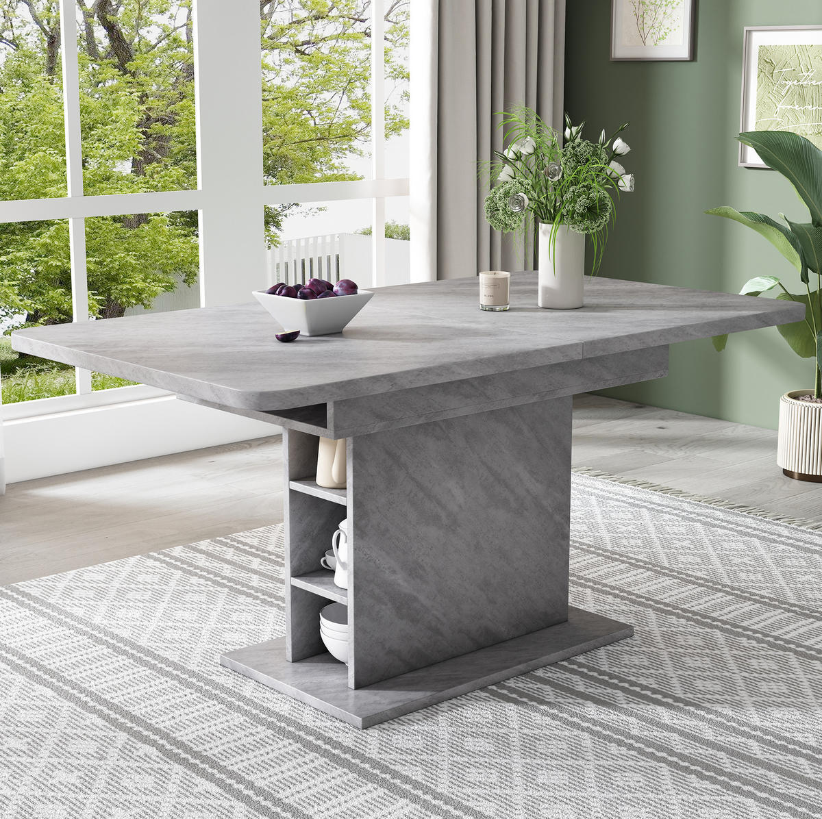 AUSZIEHTISCH in Grau mit Stauraum und Metallgestell in Betonoptik - Grau, Holzwerkstoff (130/70/75cm) - BEAOK