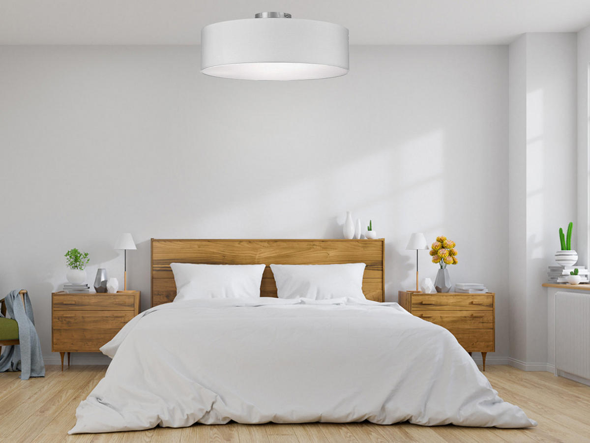 DECKENLAMPE Ø40cm, Lampenschirm Stoff Weiß - Weiß, Textil (40/40/19cm) - meineWunschleuchte