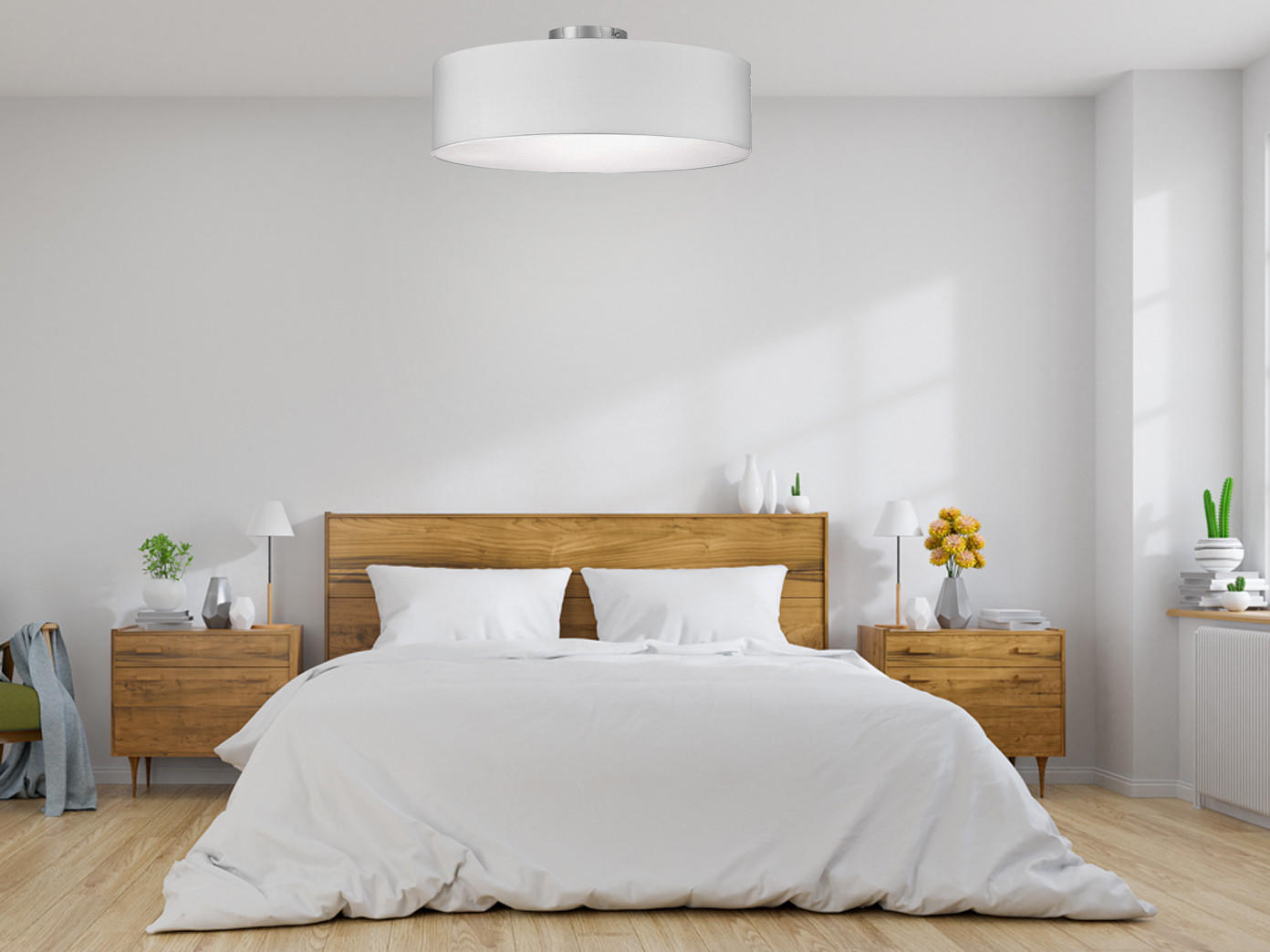 Thumbnail - meineWunschleuchte Deckenlampe, Weiß, Textil, Rund,Rund, 40x19x40 cm, Lampen & Leuchten, Innenbeleuchtung, Deckenleuchte...