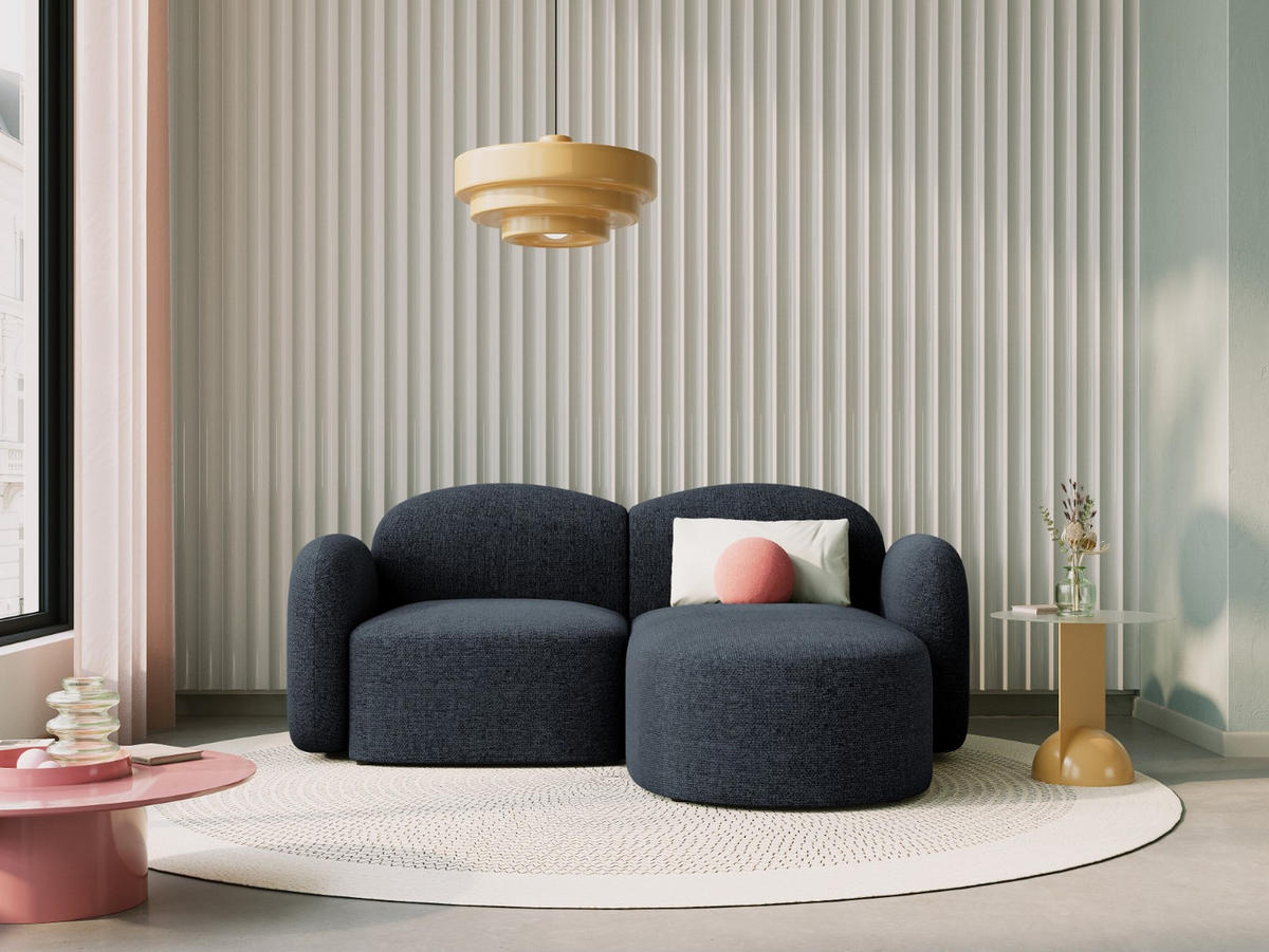 ECKSOFA rechts Blair aus Chenille-Stoff blau melange 3 Sitzplätze - Blau, Textil (155/194cm) - Micadoni