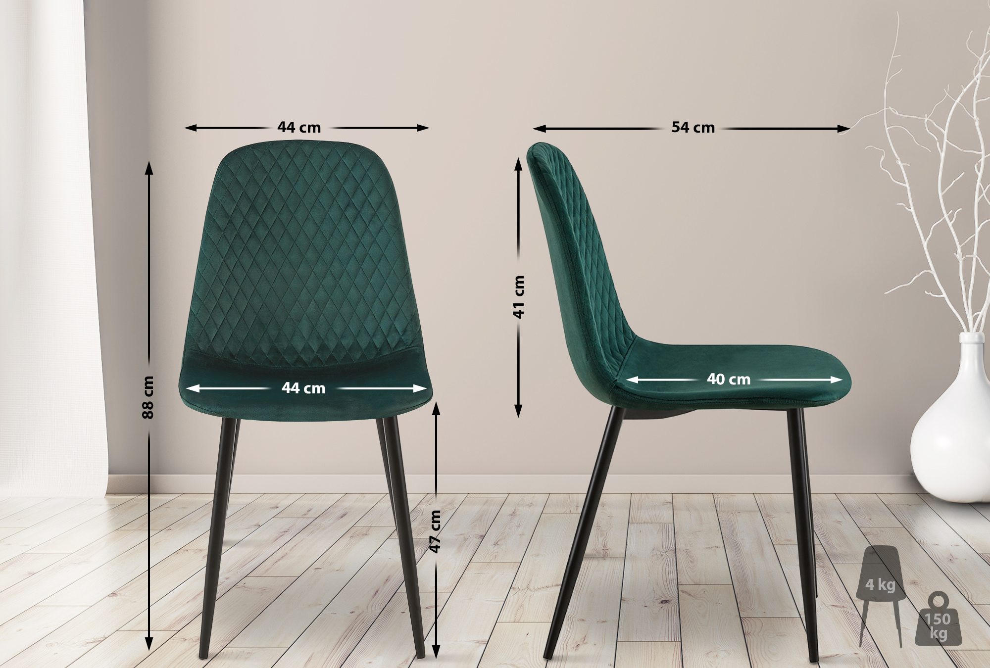 Thumbnail - CLP Stuhl, Grün, Textil, 44x88x54 cm, Esszimmer, Stühle, Esszimmerstühle, Vierfußstühle