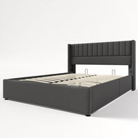 POLSTERBETT 140/200 cm mit hydraulischem Bettkasten, Taschenfederkernmatratze und gepolstertem Kopfteil, Grau - Grau, Textil (140/140cm) - Redom
