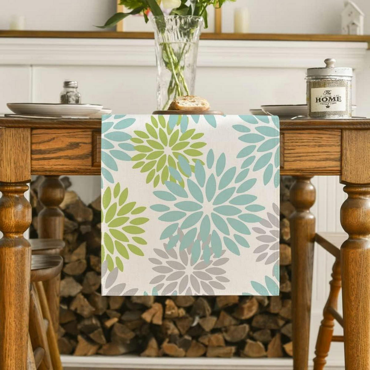 TISCHLÄUFER Blumenmuster Grün 40 x 300 cm - Multicolor, Textil (300/40/1.5cm)