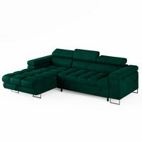 ECKSOFA CLOUD Links Dunkelgrün L-Form Velours-Stoff mit Schlaffunktion und Bettkasten - Chromfarben/Dunkelgrün, Holz/Metall (235/275cm) - Barchello