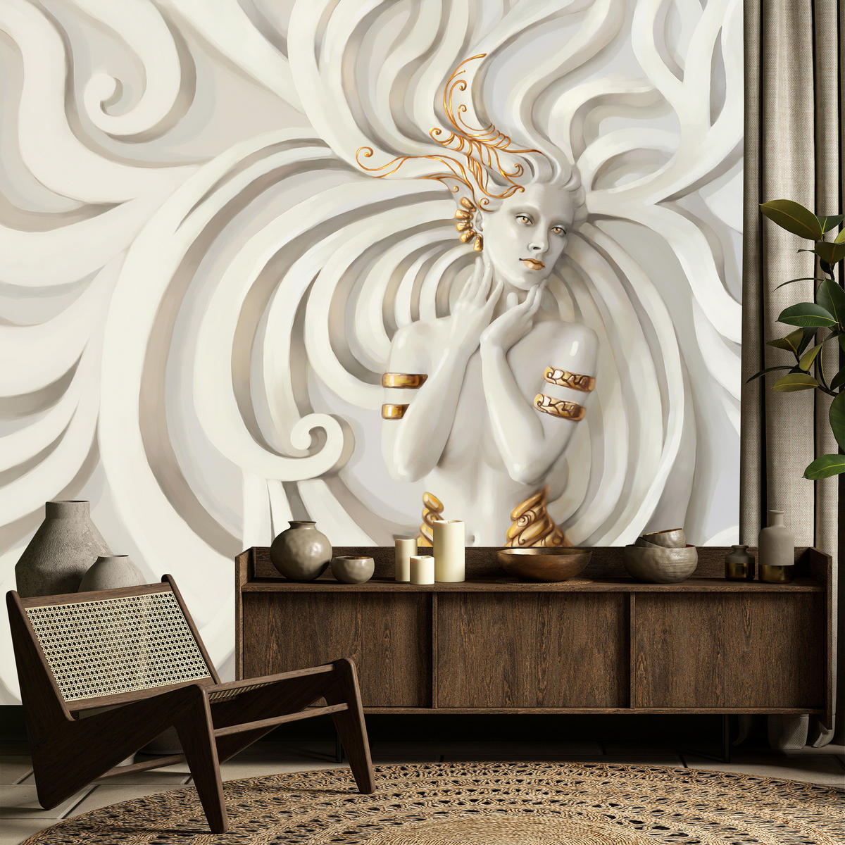 FOTOTAPETE Medusa Abstraktion 3D Effekt 500x350 - Beige, Papier (500/350cm) - Muralo