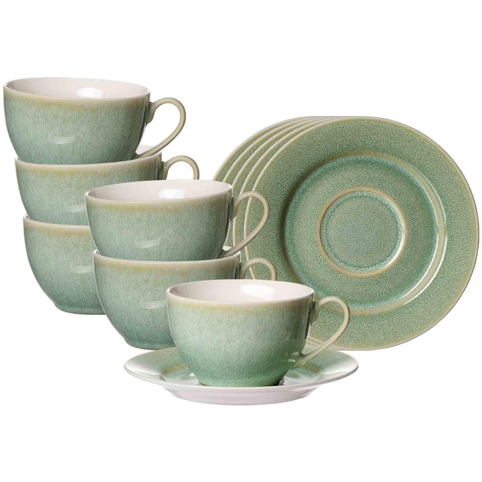 KAFFEETASSEN MIT UNTERTASSEN Borneo grün 220 ml 6er Set - Grün, Keramik (0.22L) - Ritzenhoff Breker