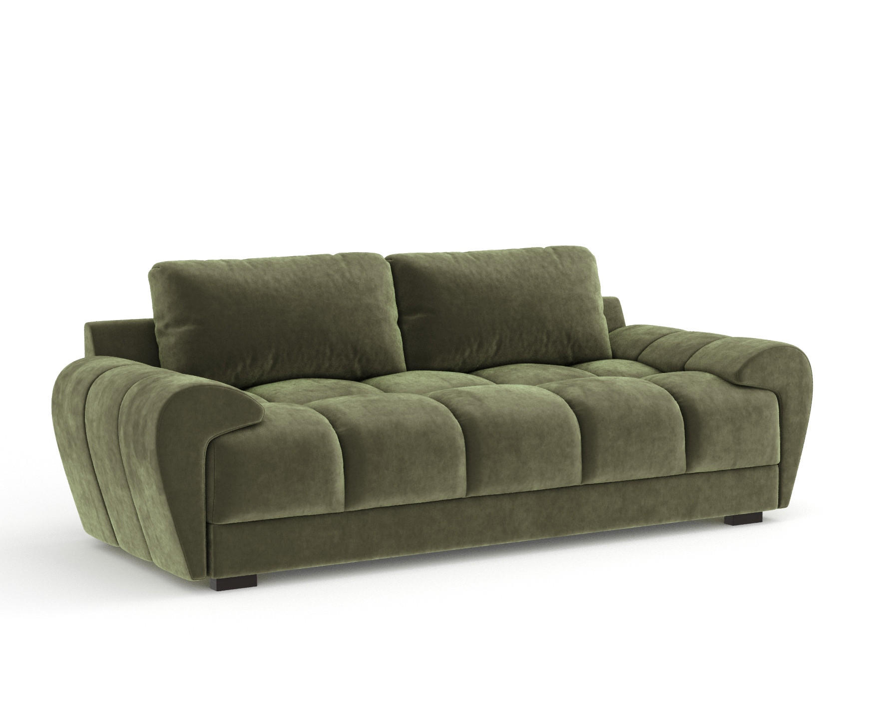 3-SITZER SOFA Peebles Olivenfarbe Samtstoff - Schwarz/Olivgrün, Holz/Holzwerkstoff (244/90/101cm) - Maison de Reve