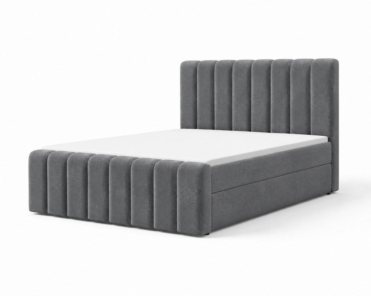 BOXBETT 01 BIS 160 x 200 cm - Vibe - Modernes Polsterbett mit Bettkasten inkl. PU-Schaum-Topper und Federmechanismus - Grau, Holz (160/200cm) - ROYAL24_MARKT